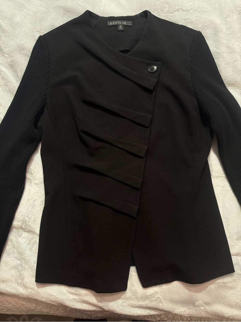 Lafayette 148 New York Black Asymmetrical Pleat-Front Jacket